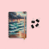 Carnet d'art de vagues océaniques au coucher de so