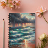 Carnet d'art de vagues océaniques au coucher de so