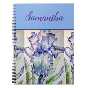 Carnet d'art floral aquarelle Iris bleu