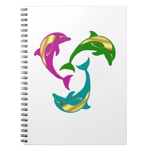 Carnet Dauphin marin rose/aqua/or vert (Devant)
