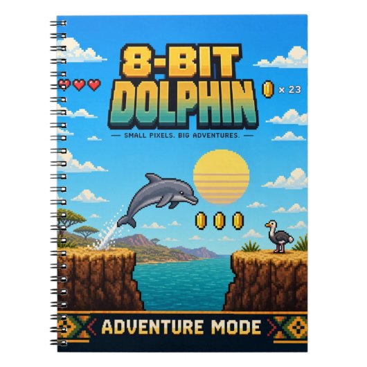 Carnet Dauphin, Rétro Pixel Art 8-Bit (Devant)