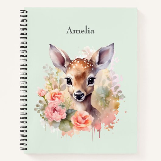 Carnet De Beaux Cerfs Entourés De Roses (Devant)