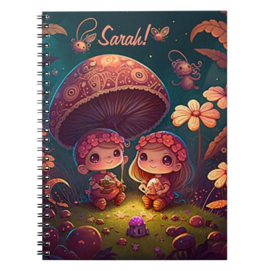Carnet De beaux elfes mignons jouent sous les champignons (Devant)