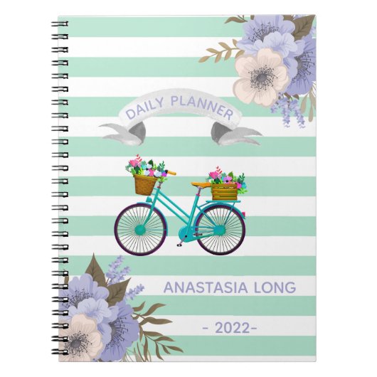 Carnet de bicyclettes à fleurs bleues modernes (Devant)