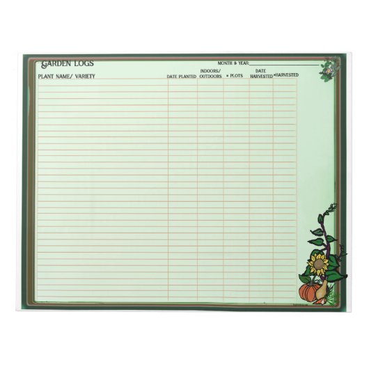 Carnet de bord de plantation de jardin (Devant)