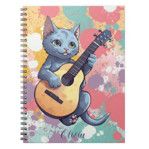 Carnet de chat bleu russe avec guitare
