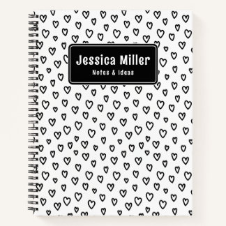 Carnet de coeur Doodle Noir & Blanc personnalisé