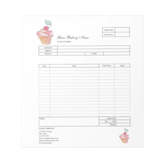 Carnet de commande de facturation de boulangerie d (Devant)
