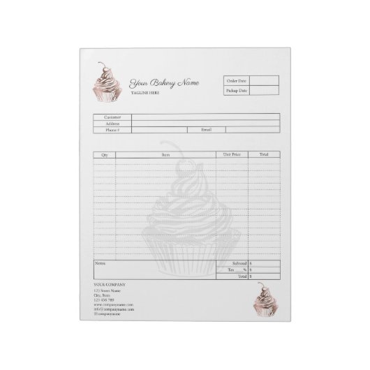 Carnet de commande de facture de boulangerie de cu (Tourné)