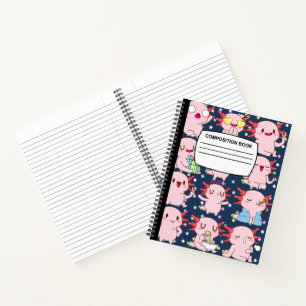 Carnet de composition en spirale Kawaii Axolotl