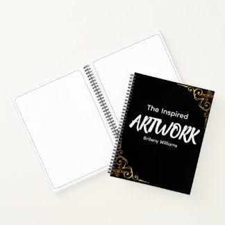 Carnet de croquis d'artiste noir doré personnalisé