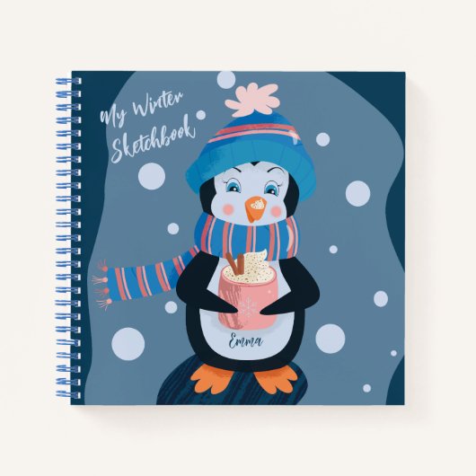 Carnet de croquis d'hiver bleu pingouin mignon (Devant)