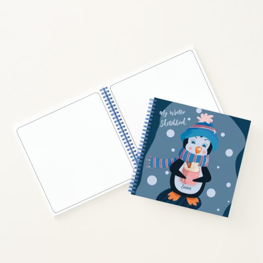 Carnet de croquis d'hiver bleu pingouin mignon (Intérieur)