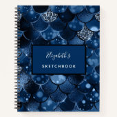 Carnet de croquis écailles de sirène bleues nom (Devant)