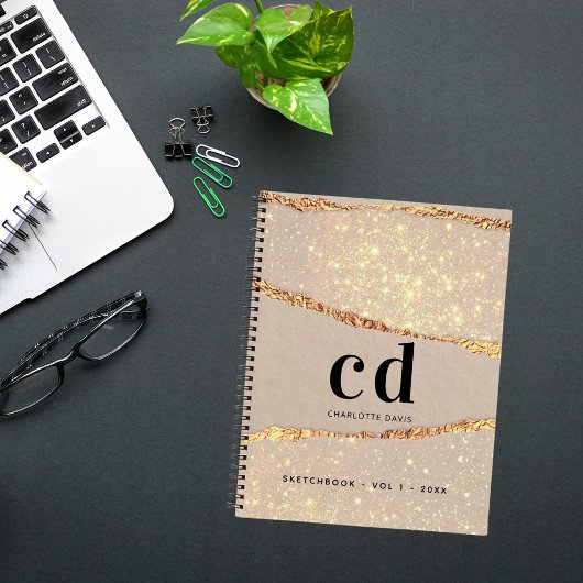 Carnet de croquis en or beige agneau en marbre mon