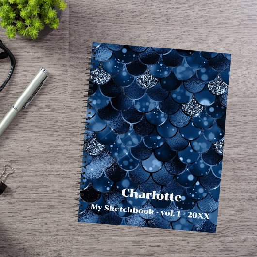 Carnet de croquis nom des écailles de sirène bleu