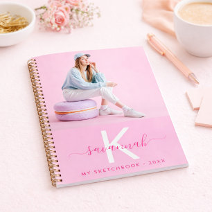 Carnet de croquis personnalisé photo rose monogram