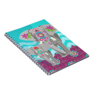 Carnet de festival d'éléphant - turquoise Ikat