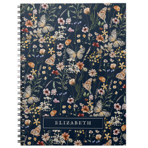 Carnet de fleurs sauvages bleu marine