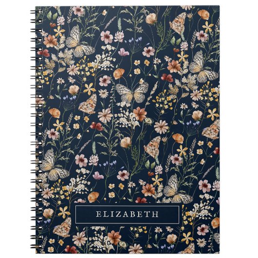 Carnet de fleurs sauvages bleu marine