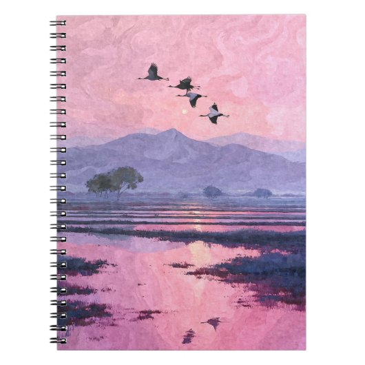 Carnet de grues couché de soleil rose (Devant)