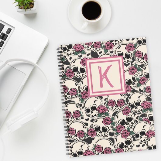 Carnet de grunge de crâne Rose monogramme