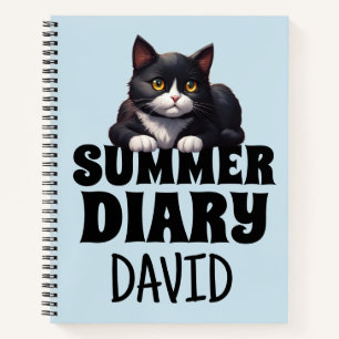 CARNET DE JOURNAL D'ÉTÉ CUTE CAT PERSONNALISÉ GARÇ