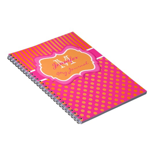 Carnet de journal trié avec points Polka orange ro (Côté Droit)