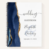 Carnet de mariage Agate Geode Script Bleu Nuit Or (Devant)