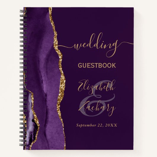 Carnet de mariage Agate Geode Script Violet Or Pru (Devant)