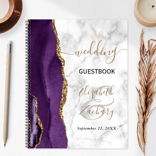 Carnet de mariage Agate Géode Violet Marbre Or
