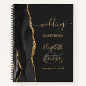 Carnet de mariage élégant noir or foncé Agate Géod (Devant)