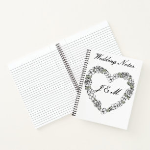 Carnet de mariage noir et blanc floral cœur
