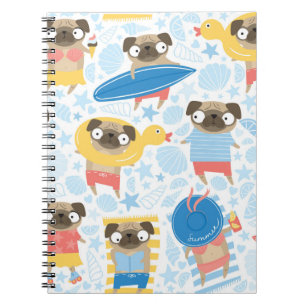 Carnet De mignons carlins en vacances. motif avec carlin 