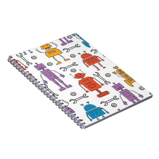 Carnet De mignons robots à doodle. Motif sans couture. Ch (Côté Droit)