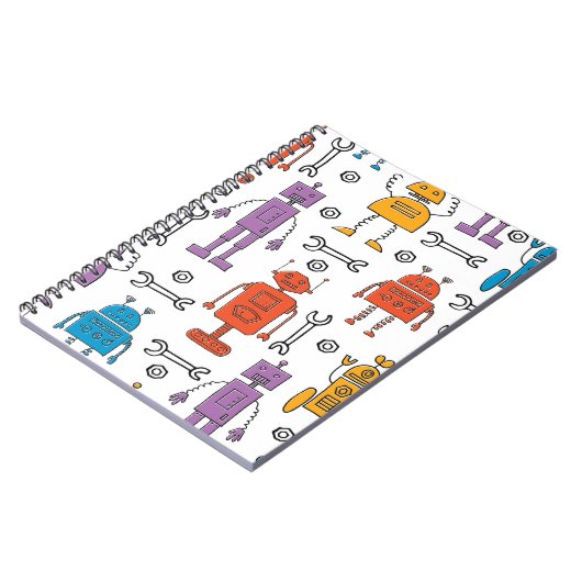 Carnet De mignons robots à doodle. Motif sans couture. Ch (Côté gauche)