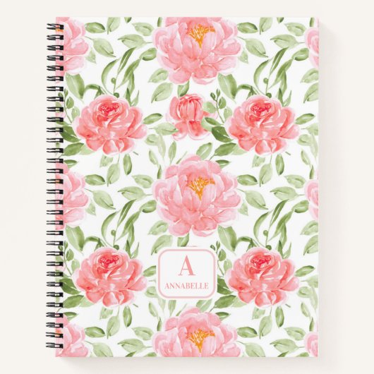 Carnet de monogramme floral Motif de pivoine d'aqu (Devant)