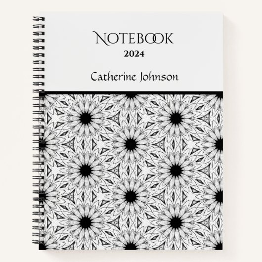Carnet de motif de fleurs noir et blanc (Devant)