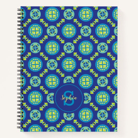 Carnet de Motif géométrique Monogramme bleu vert (Devant)