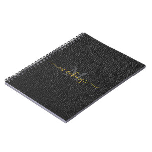 Carnet de nom personnalisé en simili cuir noir