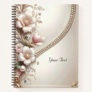 Carnet de notes à embellissements floraux et perle