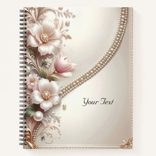 Carnet de notes à embellissements floraux et perle (Devant)