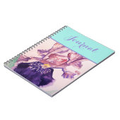 Carnet de notes à fleurs de iris violet aquarelle (Côté gauche)