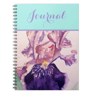 Carnet de notes à fleurs de iris violet aquarelle