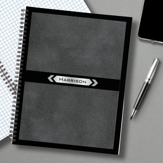 Carnet de notes à monogramme gris noir exécutif