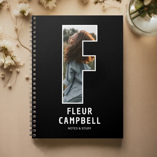 Carnet de notes à monogramme photo « F » moderne
