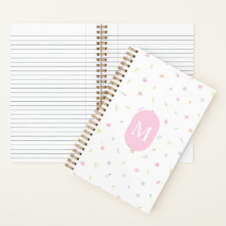 Carnet de notes à monogramme rose pastel fleur sau