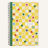 Carnet de notes à motif damier jaune étoiles fleur (Recto)