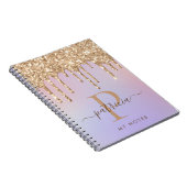 Carnet de notes à paillettes Glam Gold avec monogr (Côté Droit)