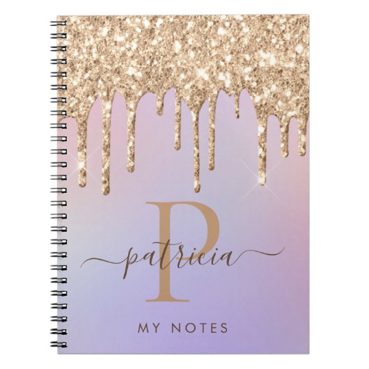 Carnet de notes à paillettes Glam Gold avec monogr (Devant)
